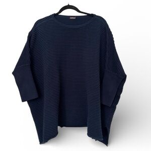 J. McLaughlin Ribbed Relaxed Fit Cotton Sweater Navy One Size Womens